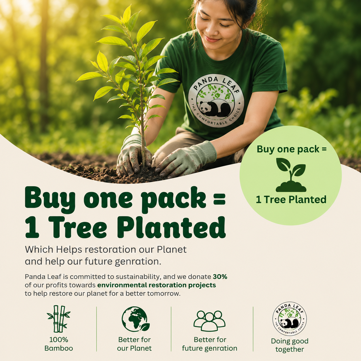 panda leaf bamboo toilet paper 45-roll pack, 3-ply ultra-soft, strong, 250 sheets per roll, plastic-free packaging.