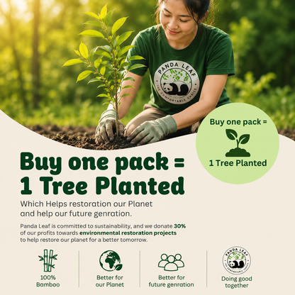 Panda Leaf bamboo toilet paper 45-roll pack, 3-ply ultra-soft, strong, 250 sheets per roll, plastic-free packaging.
