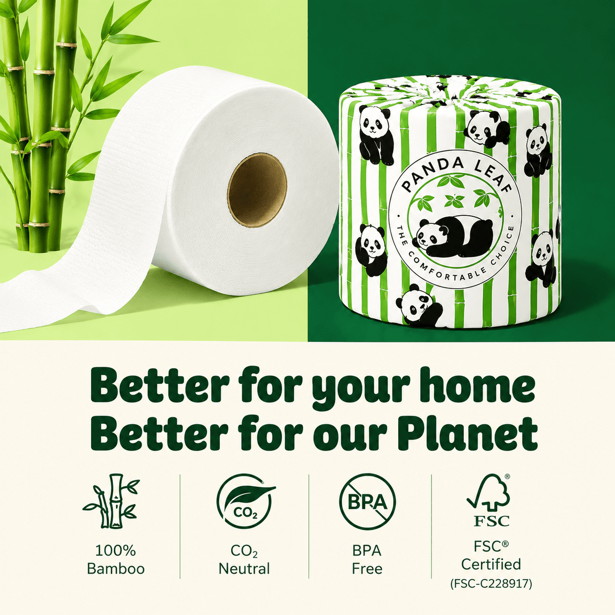 panda leaf premium bamboo toilet paper 9 rolls pack – 3 ply ultra soft & strong, 250 sheets per roll, 10.5x12cm sheets, plastic-free packaging - panda leaf